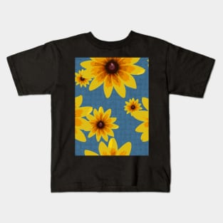 Blackeyed Susan on Burlap Blue Repeat 5748 Kids T-Shirt